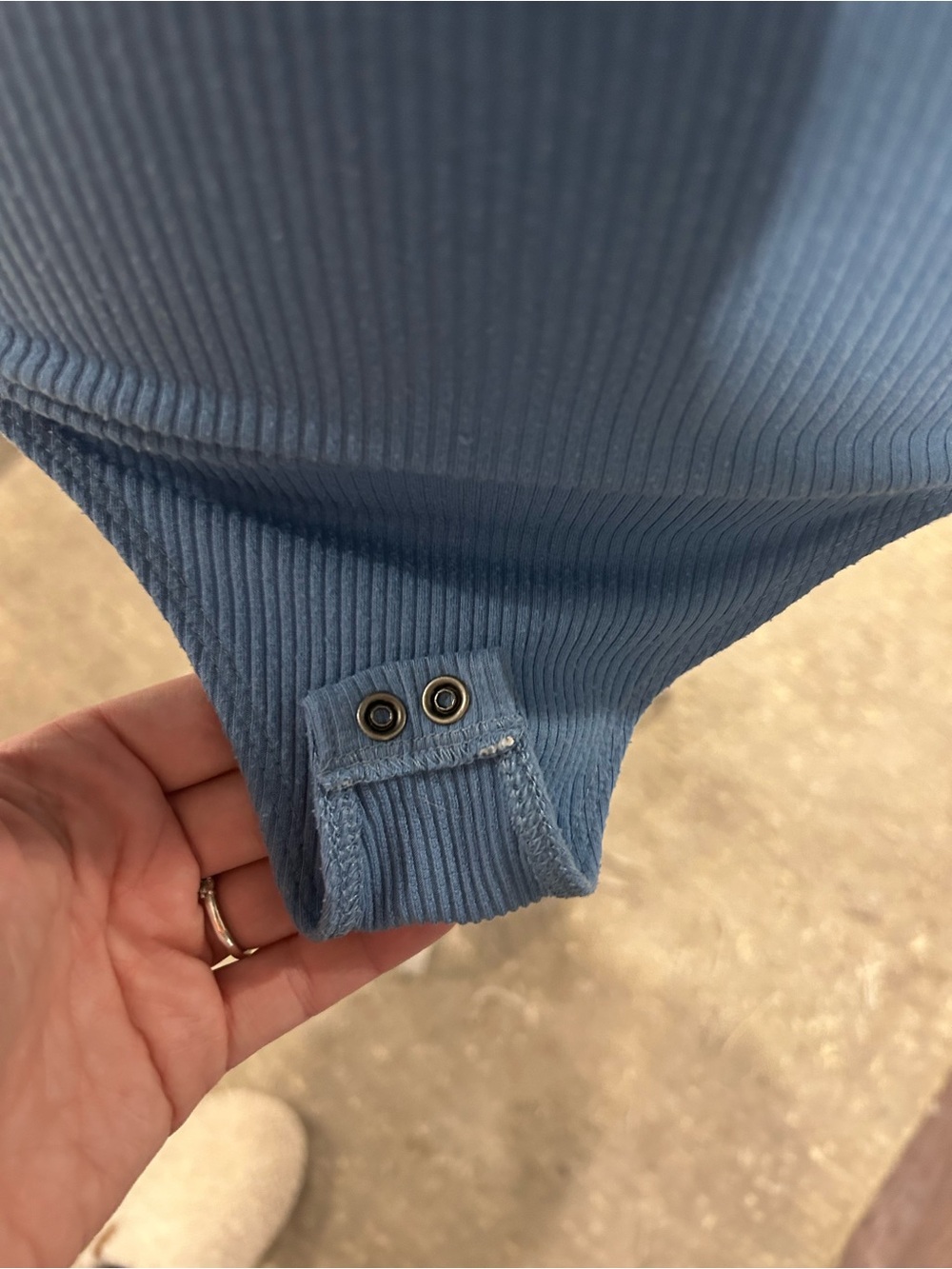 Blue Ribbed Square-Neck Bodysuit - Picture 7 of 9